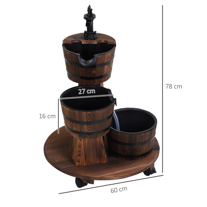 Fir Wood Triple Barrel Water Fountain with Pump - Rustic Outdoor Garden Feature with Cascading Barrels - Soothing Waterfall Effect for Patio & Backyard Relaxation