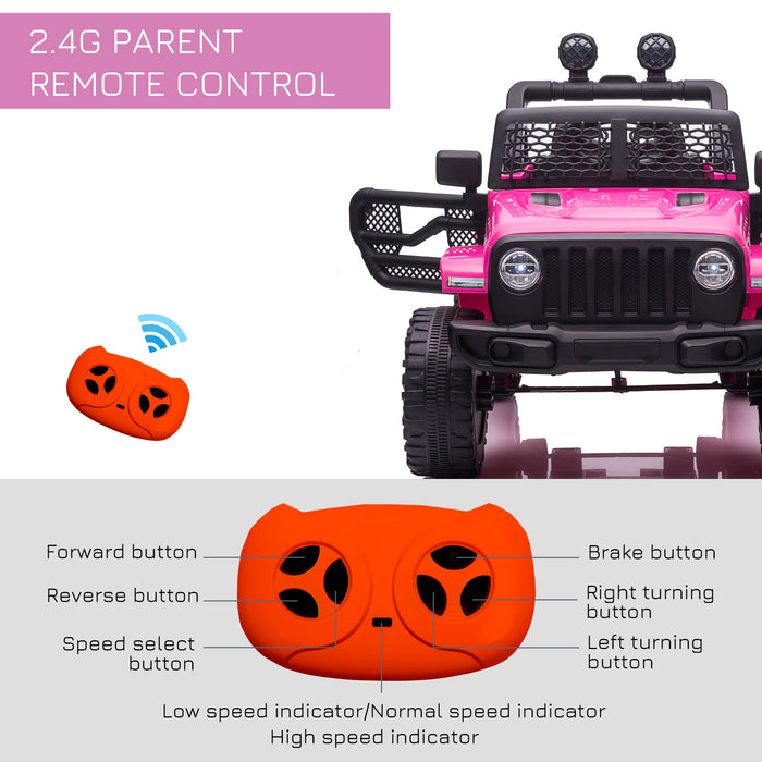 12V Electric Ride-On Car with 2 Motors - Off-Road Truck for Kids with Suspension and Lights - Pink Toy Vehicle with Parental Remote Control and Horn