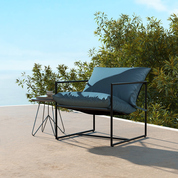 Metal Framed Accent Sling Chairs Set of 2 - Featuring Removable Sponge Cushions in Navy - Ideal for Cozy and Comfortable Seating Arrangements