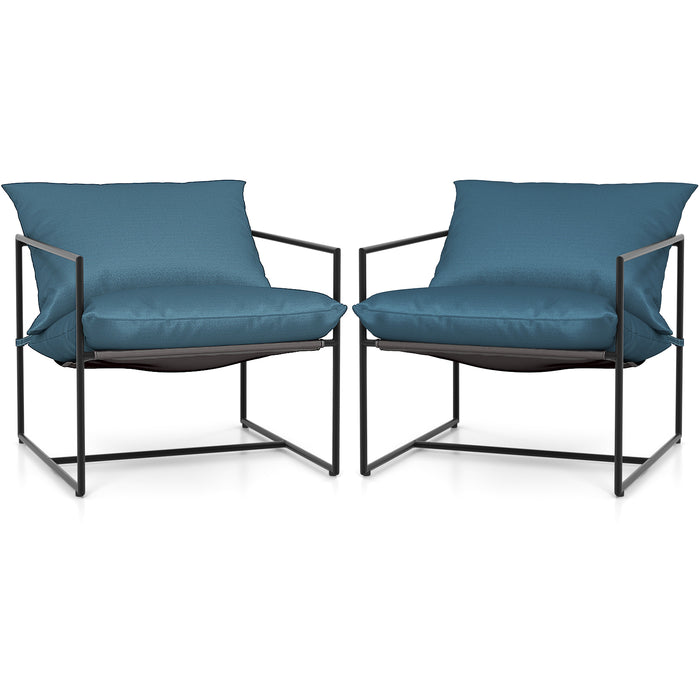Metal Framed Accent Sling Chairs Set of 2 - Featuring Removable Sponge Cushions in Navy - Ideal for Cozy and Comfortable Seating Arrangements