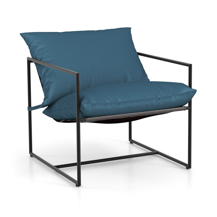 Metal Framed Accent Sling Chairs Set of 2 - Featuring Removable Sponge Cushions in Navy - Ideal for Cozy and Comfortable Seating Arrangements