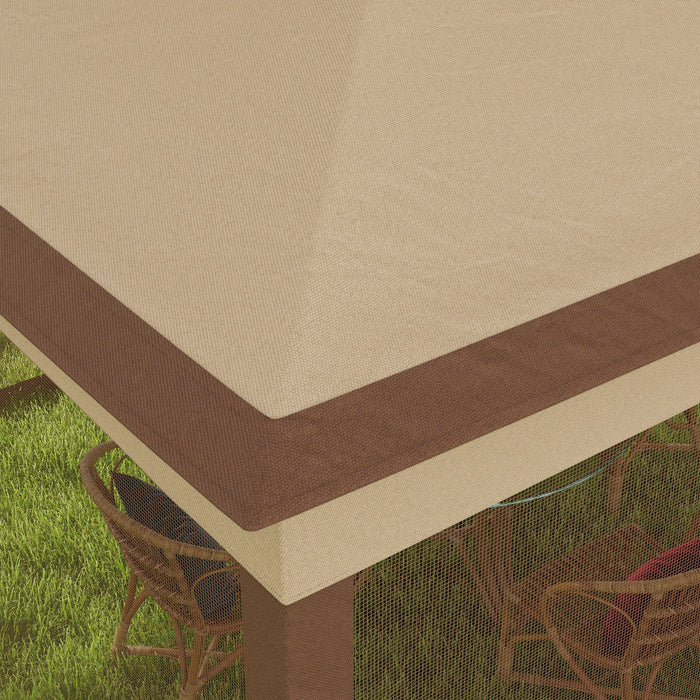 Pop Up Gazebo 3x3m with Double Roof - Outdoor Patio Garden Tent with Netting, Carry Bag Included - Ideal Party Event Shelter, Khaki Color