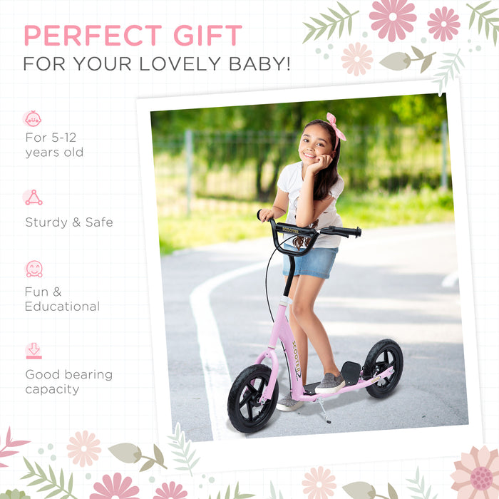 Kids' Stunt Scooter with 12" EVA Tires - Durable Push Scooter for Children, Pink Color - Fun & Safe Outdoor Ride for Young Teens