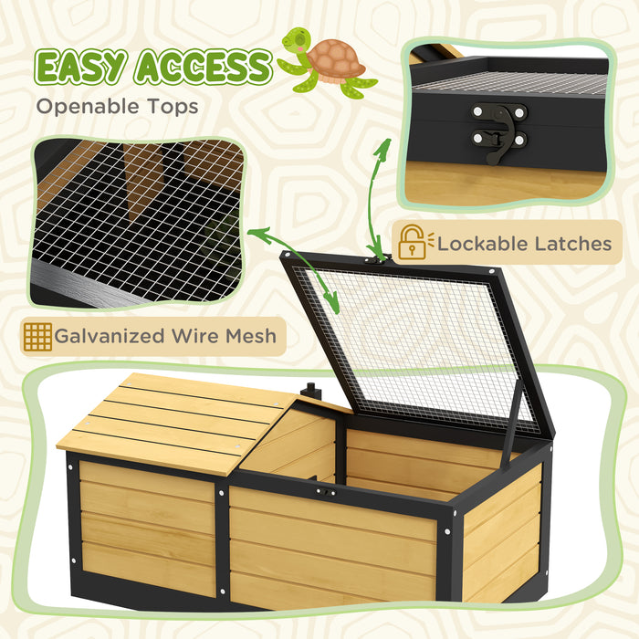 Tortoise Retreat Habitat - Wooden Shelter with Hide Den & Run for Reptiles - Ideal for Small Pet Tortoises and Similar Creatures