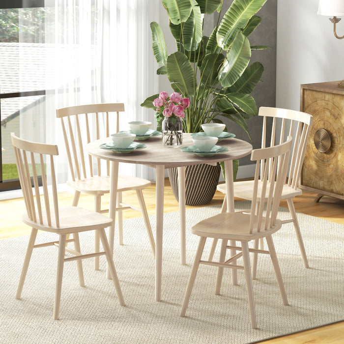 Round Drop-Leaf Folding Dining Table - Space-Efficient Wood Kitchen Table with Sturdy Legs - Ideal for Small Dining Areas, Natural Finish