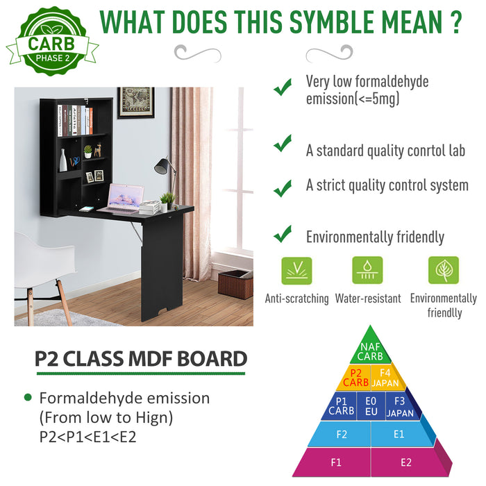 Wall-Mounted Folding Table with Chalkboard - Space-Saving Drop-Leaf Desk, Multifunctional, Black - Ideal for Small Spaces and Creativity Stations