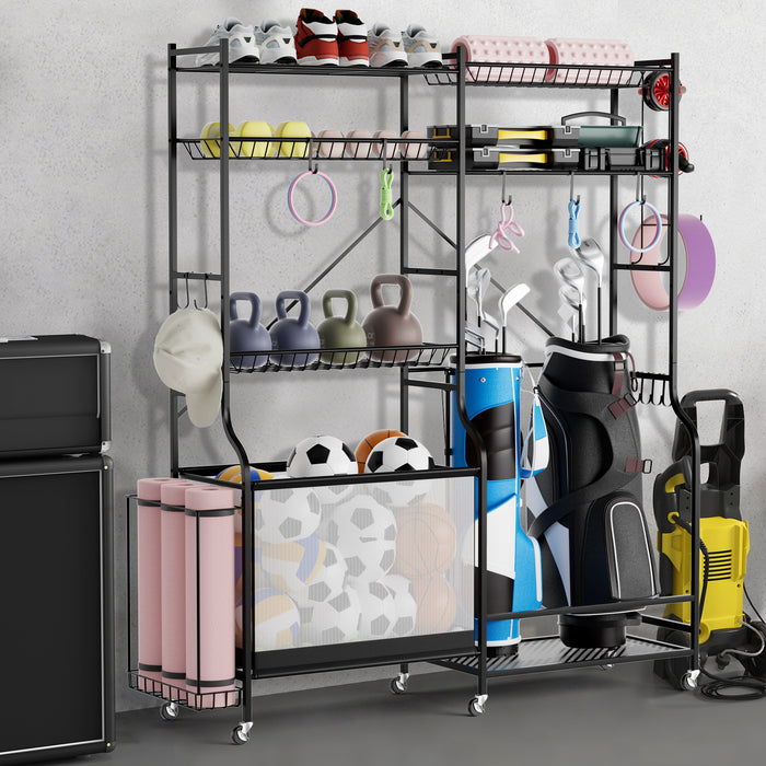 Metal Ball Storage Rack Brand - Sports Equipment Organizer with Adjustable Shelves - Ideal for Athletes, Coaches and Gym Owners