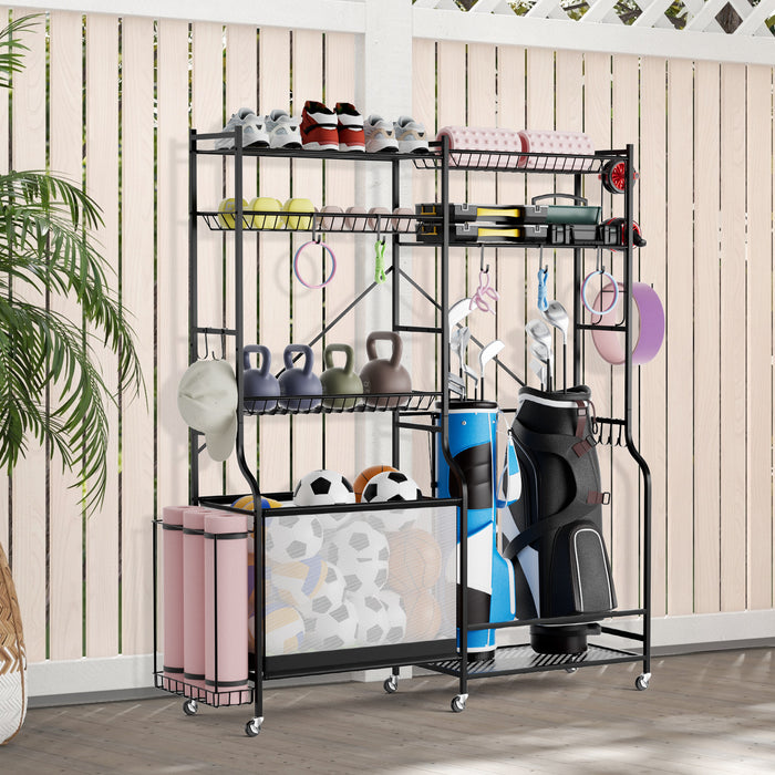 Metal Ball Storage Rack Brand - Sports Equipment Organizer with Adjustable Shelves - Ideal for Athletes, Coaches and Gym Owners