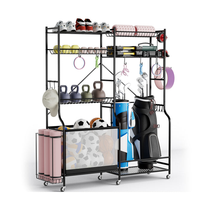 Metal Ball Storage Rack Brand - Sports Equipment Organizer with Adjustable Shelves - Ideal for Athletes, Coaches and Gym Owners