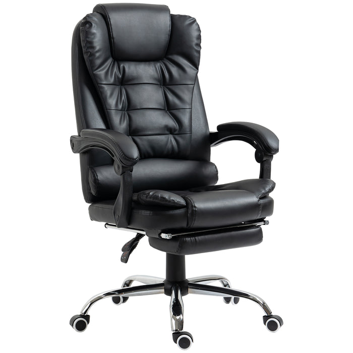 Executive Adjustable Office Chair - PU Leather Swivel Chair with Reclining Backrest & Retractable Footrest - Comfort for Home or Office Use