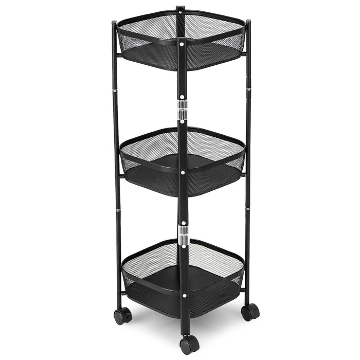 3-Tier Folding Metal Storage Trolley - Round/Square Utility Cart - Compact Solution for Organizing Home and Office Supplies