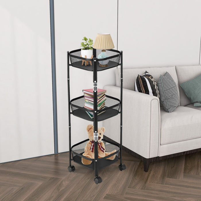 3-Tier Folding Metal Storage Trolley - Round/Square Utility Cart - Compact Solution for Organizing Home and Office Supplies