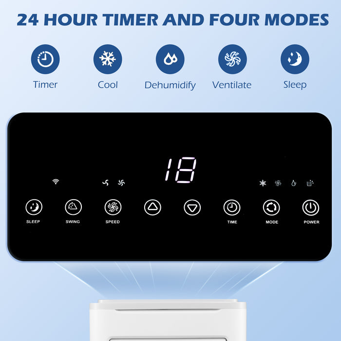 9000 BTU Portable Air Conditioner - WiFi-Enabled Smart Cooling Dehumidifier Fan with LED Display - Ideal for Rooms up to 20m² with Remote Control