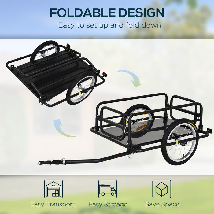 Bike Cargo Trailer with Durable Steel Frame - Black, Heavy-Duty Bicycle Transport Cart - Ideal for Shopping, Camping, and Gear Hauling