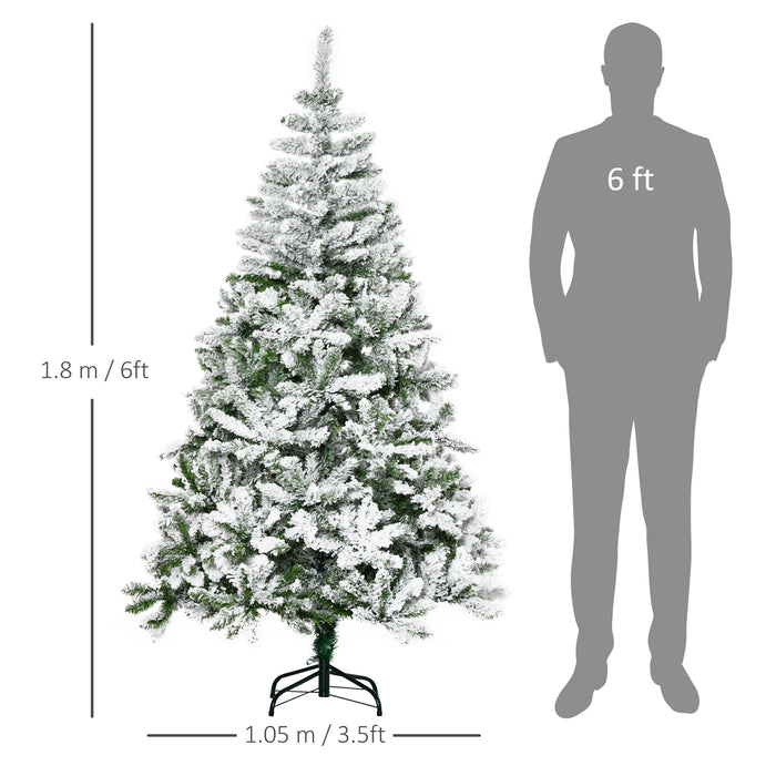 6-Foot Snow-Flocked Pine Christmas Tree - 750 Realistic Branch Tips, Easy Auto-Open, Solid Steel Stand - Perfect for Holiday Decor and Festivities