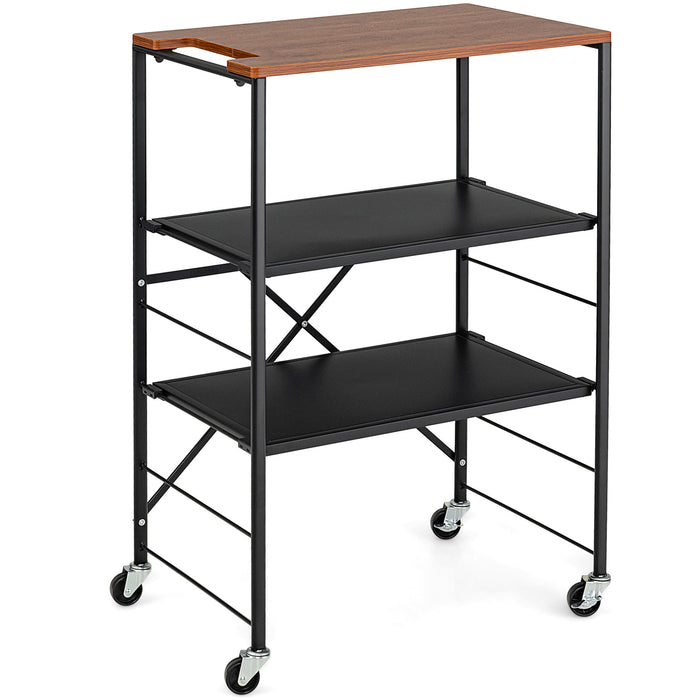 Adjustable Shelving Storage Cart - Foldable Frame and Lockable Casters Feature, Black - Ideal for Organizing and Mobility Purpose