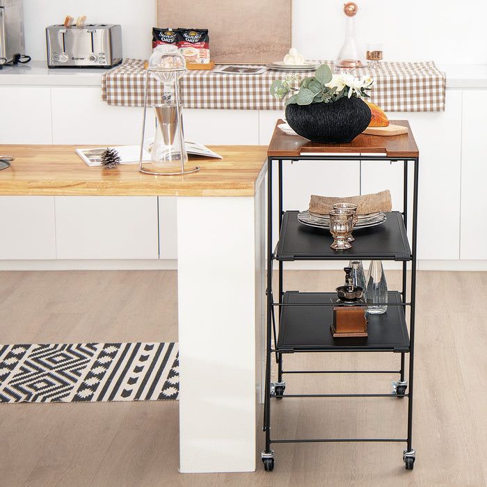 Adjustable Shelving Storage Cart - Foldable Frame and Lockable Casters Feature, Black - Ideal for Organizing and Mobility Purpose