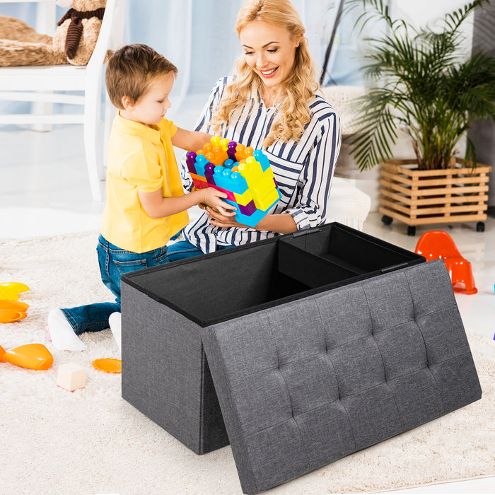 Fabric Ottoman - Foldable Storage with Padded Seat in Light Grey - Ideal for Living Room De-Cluttering