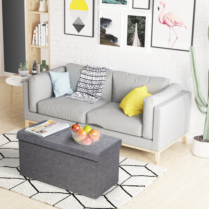 Fabric Ottoman - Foldable Storage with Padded Seat in Light Grey - Ideal for Living Room De-Cluttering