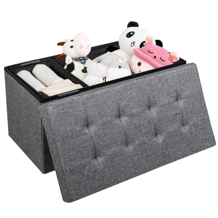 Fabric Ottoman - Foldable Storage with Padded Seat in Light Grey - Ideal for Living Room De-Cluttering