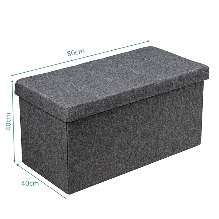 Fabric Ottoman - Foldable Storage with Padded Seat in Light Grey - Ideal for Living Room De-Cluttering