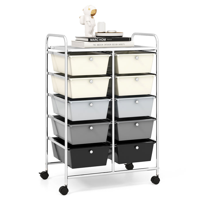 Rolling Storage Cart - 10-Drawer Organizer for Tools and Scrapbook Paper, Black - Perfect for DIY Crafts and Office Organising Tasks