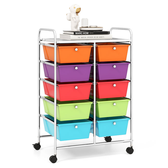 Rolling Storage Cart - 10-Drawer Organizer for Tools and Scrapbook Paper, Black - Perfect for DIY Crafts and Office Organising Tasks