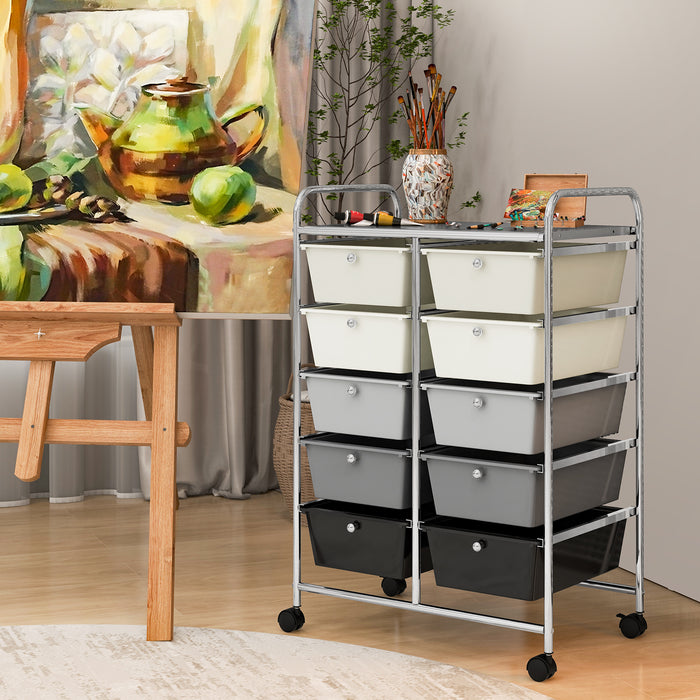 Rolling Storage Cart - 10-Drawer Organizer for Tools and Scrapbook Paper, Black - Perfect for DIY Crafts and Office Organising Tasks