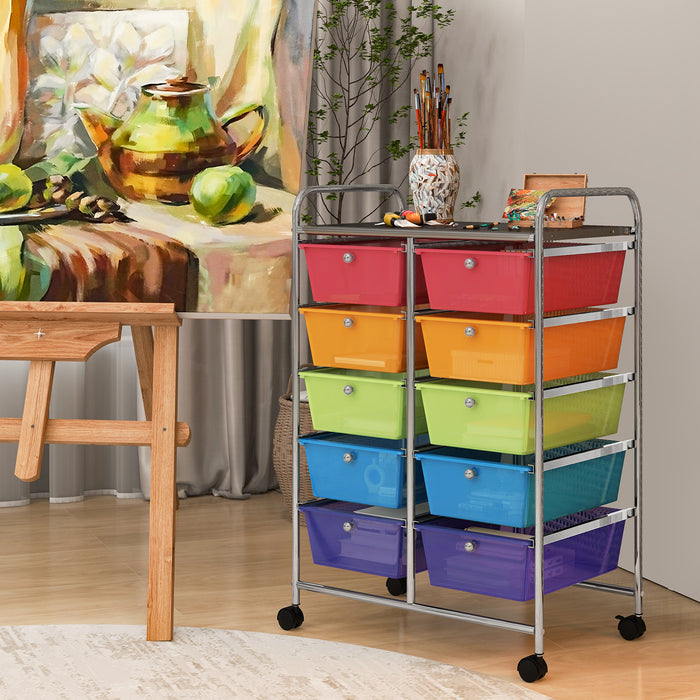 Rolling Storage Cart - 10-Drawer Organizer for Tools and Scrapbook Paper, Black - Perfect for DIY Crafts and Office Organising Tasks