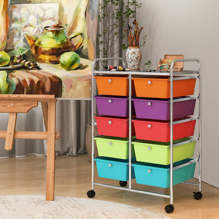 Rolling Storage Cart - 10-Drawer Organizer for Tools and Scrapbook Paper, Black - Perfect for DIY Crafts and Office Organising Tasks