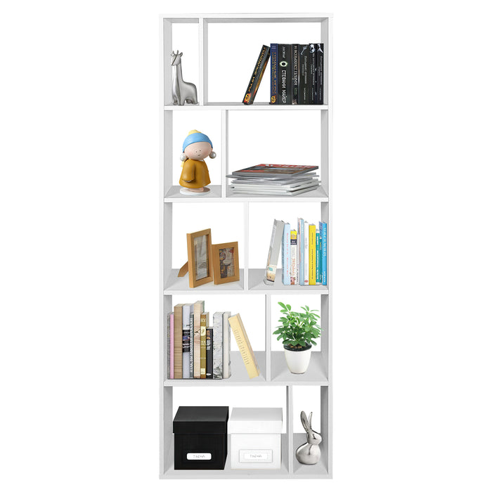 Wooden Bookshelf - With 10 Storage Compartments in Classic White - Ideal for Home Study or Living Room Organization