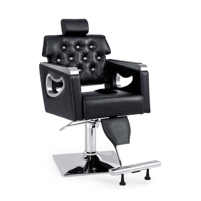 Swivel Barber Chair - Adjustable Comfort with Padded Backrest in Black - Designed for Professional Hair Stylist Ease