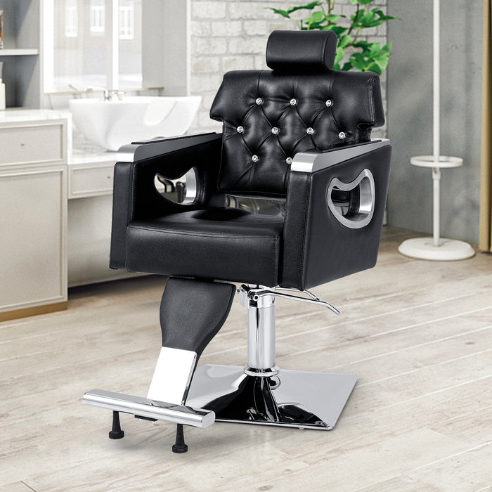 Swivel Barber Chair - Adjustable Comfort with Padded Backrest in Black - Designed for Professional Hair Stylist Ease