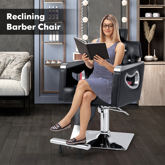 Swivel Barber Chair - Adjustable Comfort with Padded Backrest in Black - Designed for Professional Hair Stylist Ease