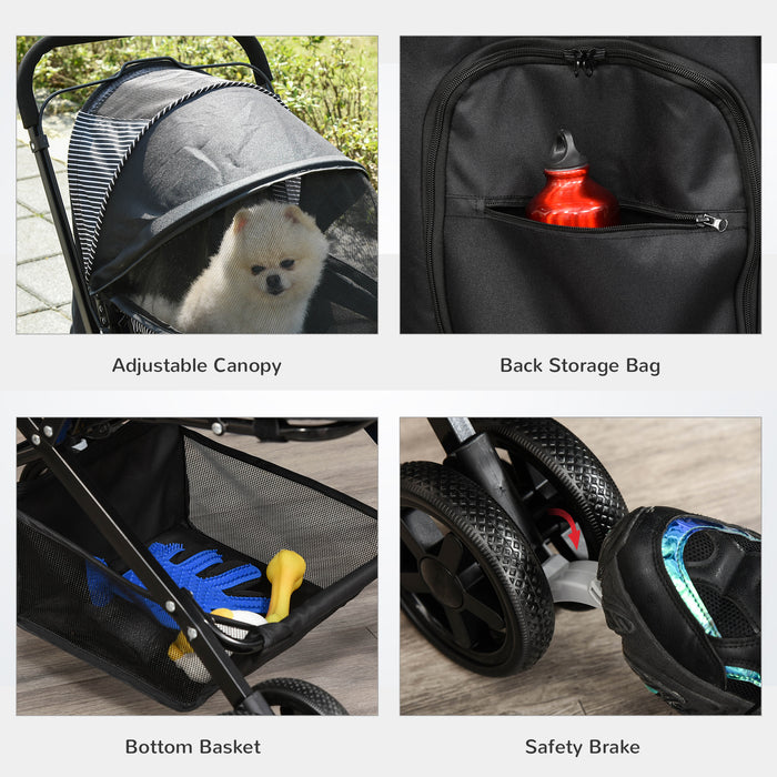 Easy-Fold Pet Stroller for Dogs and Cats - Reversible Handle, Safety Brake, and Carrier Basket - Convenient Travel Pushchair for Pet Owners