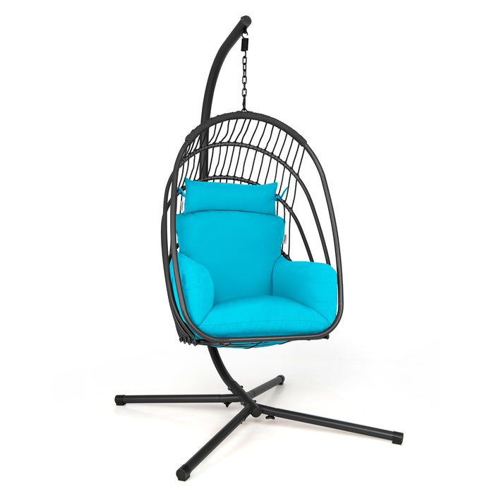 Swing Egg Chair - Comfortable Stand with Cushion, Pillow, and Foldable Seat Basket in Grey - Ideal for Relaxing and Unwinding Indoors or Outdoors