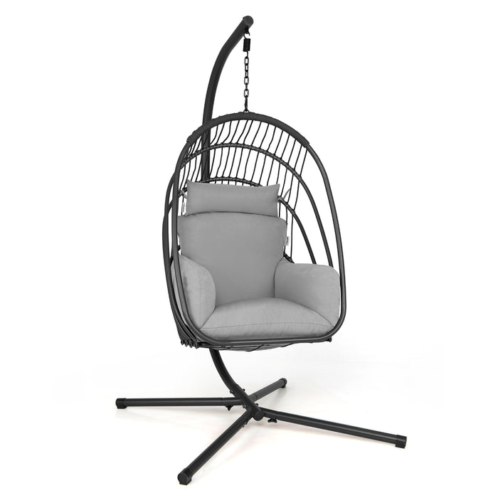 Swing Egg Chair - Comfortable Stand with Cushion, Pillow, and Foldable Seat Basket in Grey - Ideal for Relaxing and Unwinding Indoors or Outdoors