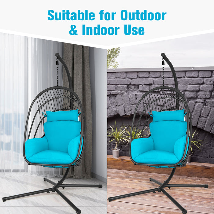 Swing Egg Chair - Comfortable Stand with Cushion, Pillow, and Foldable Seat Basket in Grey - Ideal for Relaxing and Unwinding Indoors or Outdoors