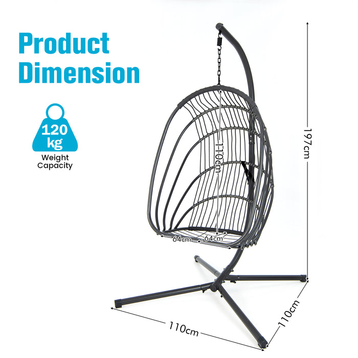Swing Egg Chair - Comfortable Stand with Cushion, Pillow, and Foldable Seat Basket in Grey - Ideal for Relaxing and Unwinding Indoors or Outdoors