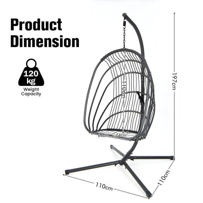 Swing Egg Chair - Comfortable Stand with Cushion, Pillow, and Foldable Seat Basket in Grey - Ideal for Relaxing and Unwinding Indoors or Outdoors