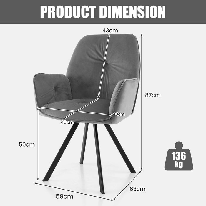 2 PCS Swivel Accent Arm Chairs - Metal Legs and Anti-slip Foot Pads, Grey Color - Ideal for Adding Modern Style and Comfort to Any Space