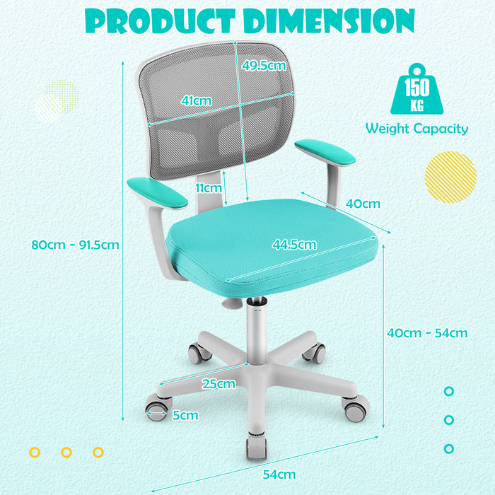 Adjustable Children's Desk Chair - Swivel Capabilities and Lumbar Support, Blue - Ideal for Growing Kids and Promoting Proper Posture