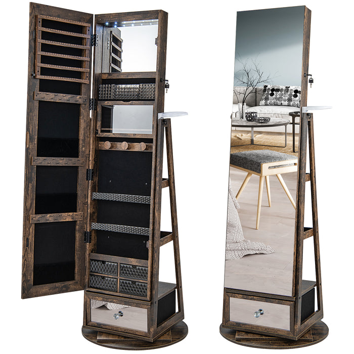 360° Swivel Lockable Armoire - Full-Length Mirror and Jewelry Cabinet - Ideal for Safe Storing and Organizing Accessories