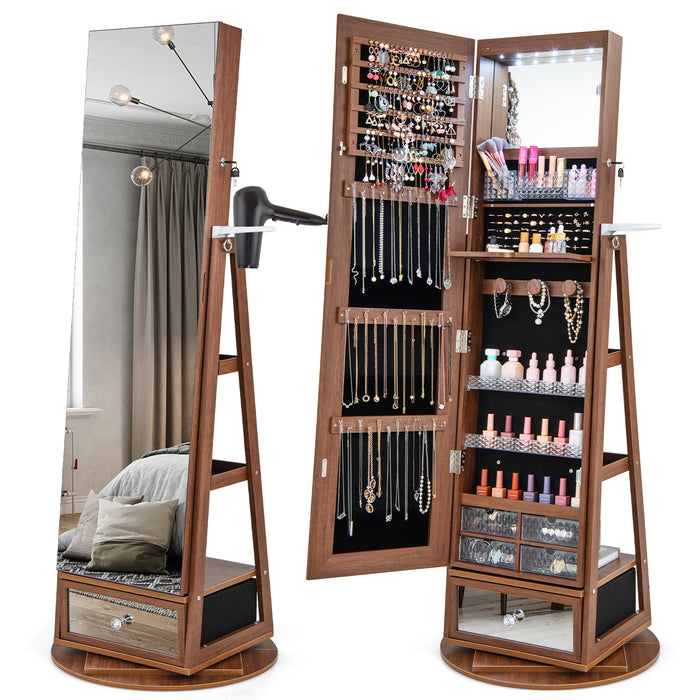 360° Swivel Lockable Armoire - Full-Length Mirror and Jewelry Cabinet - Ideal for Safe Storing and Organizing Accessories