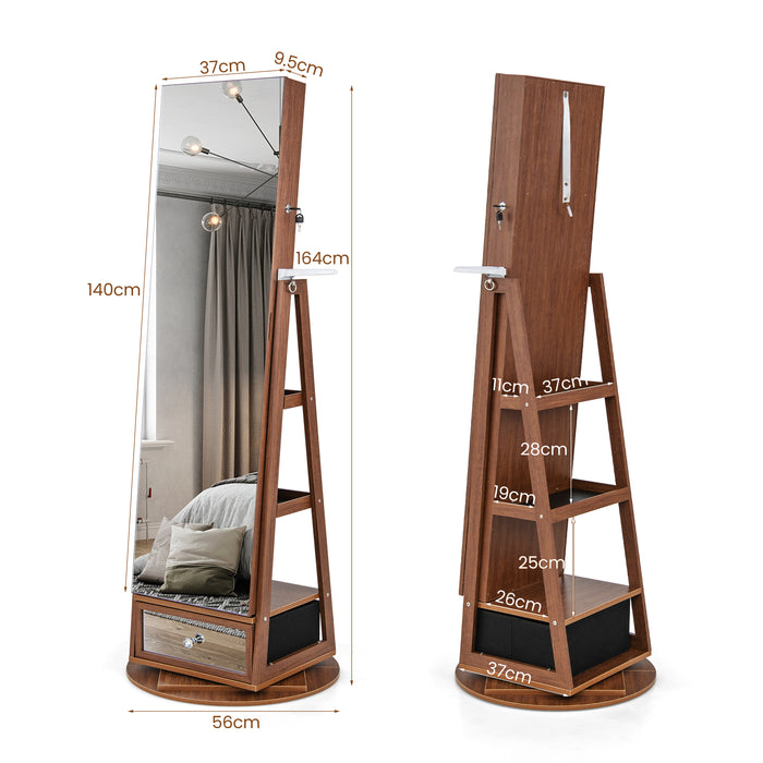 360° Swivel Lockable Armoire - Full-Length Mirror and Jewelry Cabinet - Ideal for Safe Storing and Organizing Accessories
