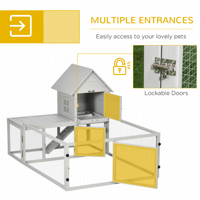 Wooden Rabbit Hutch & Spacious Guinea Pig Cage - Indoor Small Animal House with Extra Fenced Area & Slide-out Tray - Perfect for Pet Rabbits and Guinea Pigs