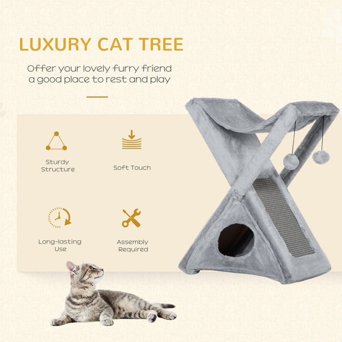 Cat Tree Tower with Dual-Tiered Platforms - Scratch-Resistant Post, 50x32x65 cm, in Stylish Grey - Ideal for Playful Cats and Kittens