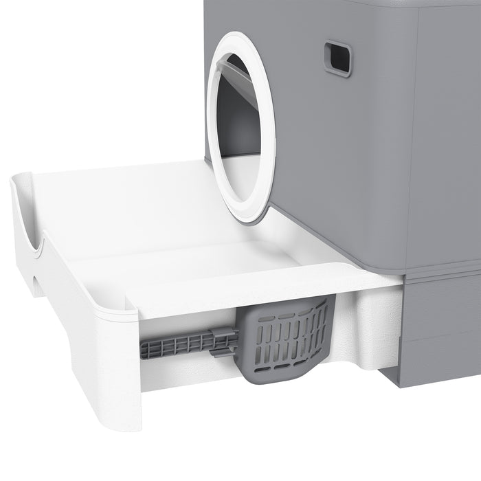 Enclosed Cat Litter Box with Lid - Front Entry, Top Exit, Drawer Tray & Scoop, 52x41x38.5cm - Ideal for Reducing Litter Scatter & Odor Control
