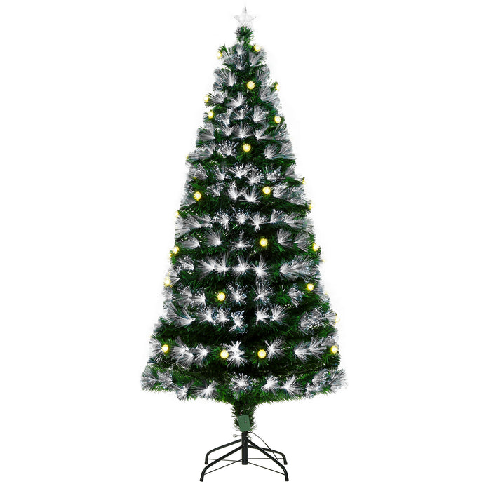HOMCM 6ft Pre-Lit Christmas Tree - White Artificial Tree with 230 LED Lights and Star Topper, Tri-Base Stand - Full-Bodied Design for Festive Home Decor