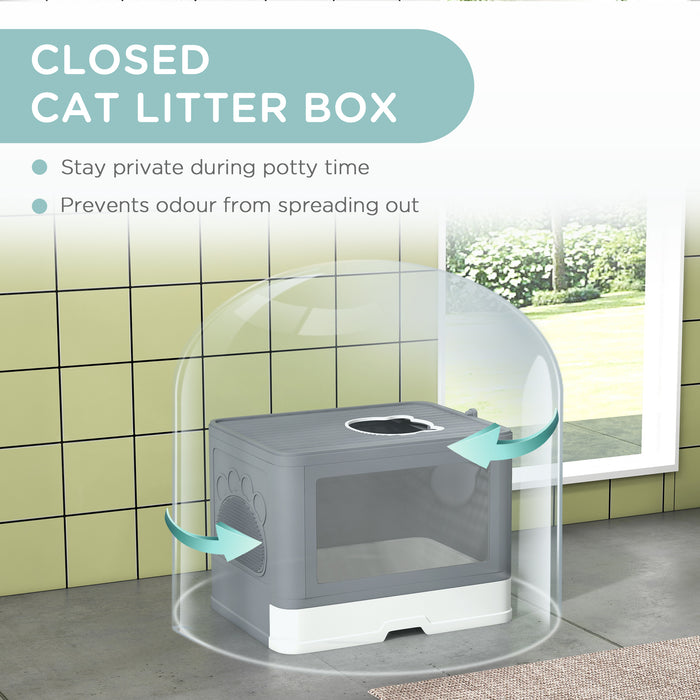Enclosed Cat Litter Box with Dual Entry/Exit - Front Access & Top Escape, Drawer Tray, Scoop, Brush - Ideal for Easy Cleaning & Odor Control